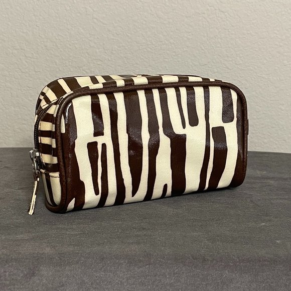 Get Fresh Santa Monica Brown Cream Stripe Makeup Bag - Picture 1 of 6